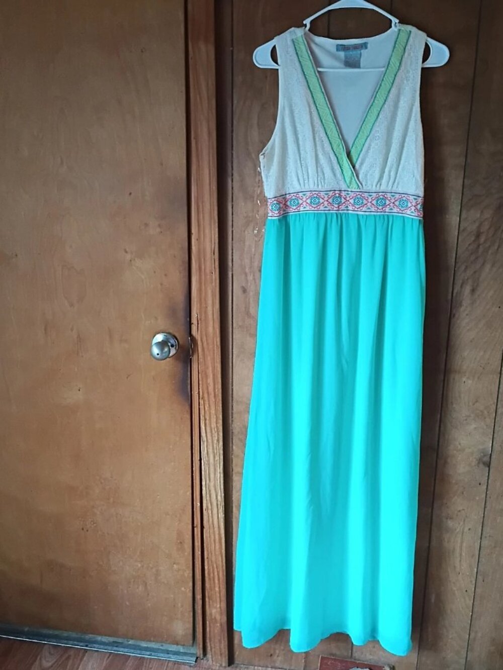 Flying Tomato Maxi Dress Women's Size L Aqua Blue Empire Waist Sleeveless